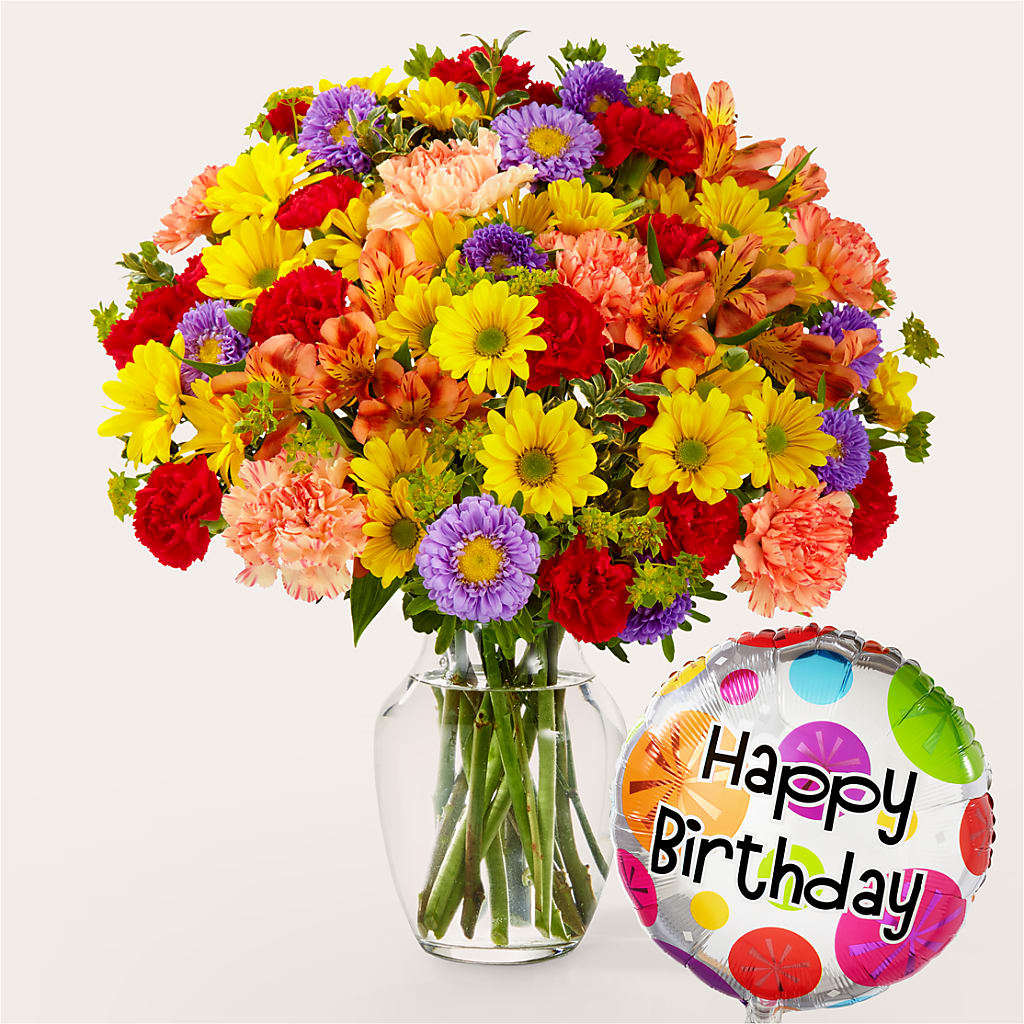 Kaleidoscope Bouquet with Birthday Balloon – Floral Elegance By Jourdain, Inc., Columbia SC