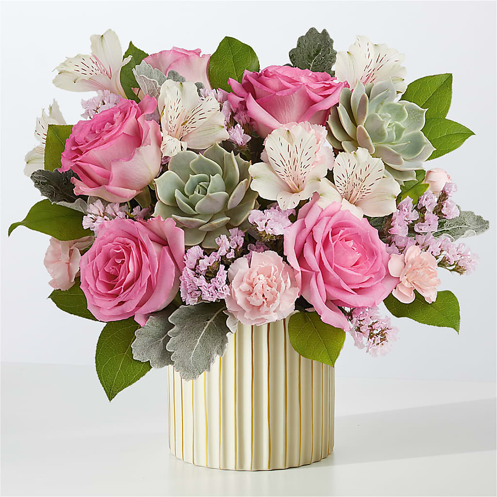 Dusty Rose Bouquet with Ivory Vase – Floral Elegance By Jourdain, Inc., Columbia SC
