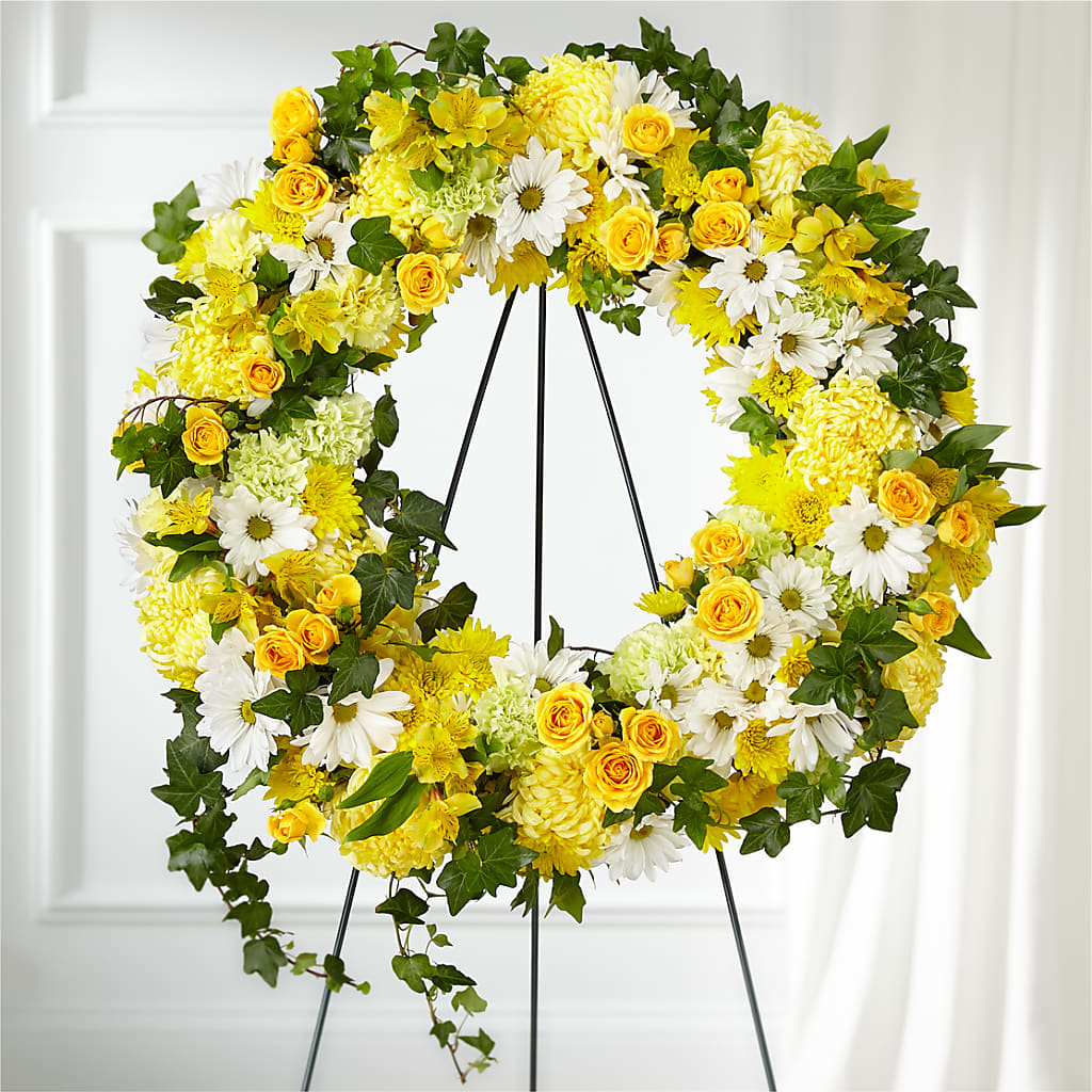 Golden Remembrance Wreath – Floral Elegance By Jourdain, Inc., Columbia SC